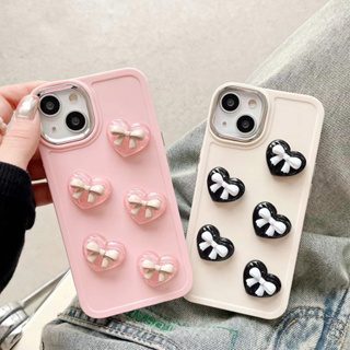 เคสโทรศัพท์มือถือ tpu นิ่ม ลายหัวใจ ประดับโบว์ 3D ยอดนิยม สีชมพู ดํา สําหรับ Iphone 14 14 Pro 14 Pro max 11promax 12 promax 13 Pro max xs max xr x 7 8 plus