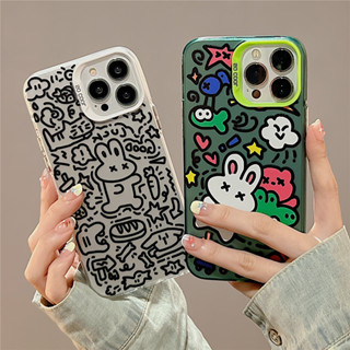 [เคสโทรศัพท์มือถือ สองชั้น กันกระแทก ลายกระต่ายกราฟฟิติ สีเงิน] สําหรับ iPhone14pro 13 12 pro max 11