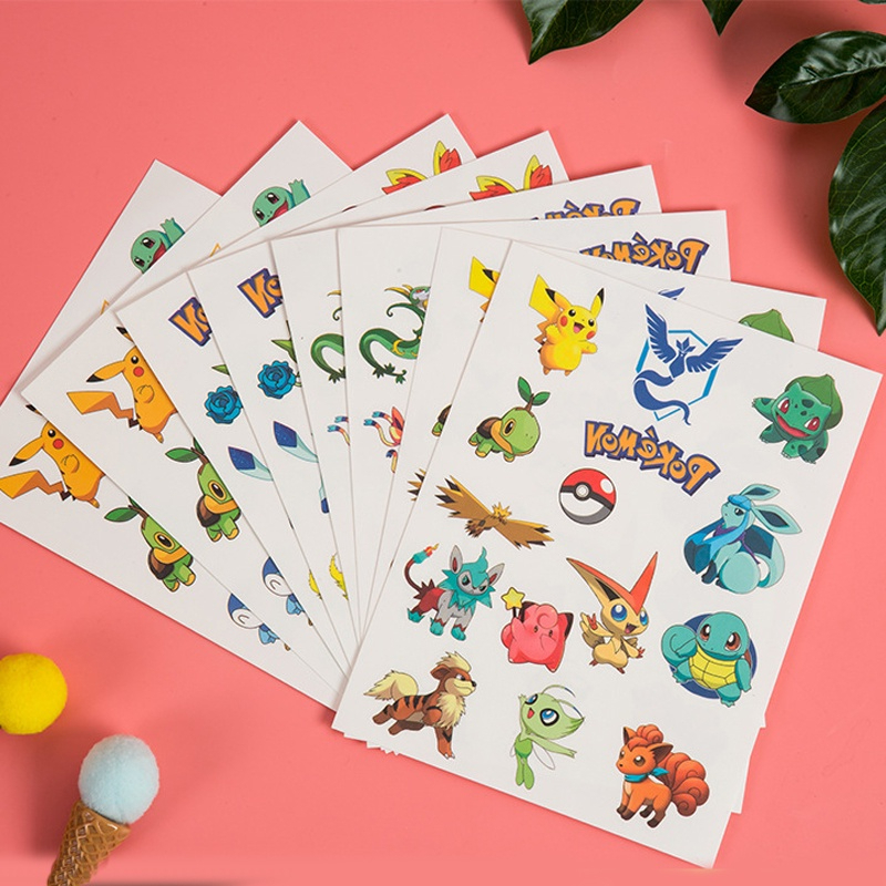 1/4แผ่น Pokemon Go Pikachu สติ๊กเกอร์รอยสักชั่วคราวกันน้ําสําหรับอุปกรณ์ปาร์ตี้ (ส่งโดยสุ่ม)
