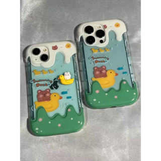 เคสโทรศัพท์มือถือแบบนิ่ม ใส กันกระแทก ลายการ์ตูนเป็ด หมี สําหรับ iPhone 14 Pro 13 12 Pro MAX XS MAX XR X 7+8+