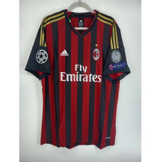 เสื้อกีฬาแขนยาว ลายทีมชาติฟุตบอล MILAN KAKA 13-14 ชุดเหย้า สีแดง ดํา สไตล์เรโทร 2013 2014