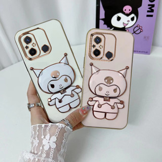 เคสโทรศัพท์มือถือ ซิลิโคนนุ่ม พร้อมกระจกแต่งหน้า แบบพับได้ ลายคุโรมิ สําหรับ Redmi 12C 10C 9C 9 9A 9T 11A 10A Redmi 10 4G 5G