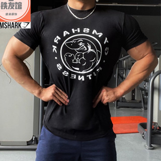 Gymshark LEGACY เสื้อยืดแขนสั้น ผ้าฝ้าย ยืดหยุ่น เข้ารูป ลายฉลาม เหมาะกับใส่ออกกําลังกาย สําหรับผู้ชาย