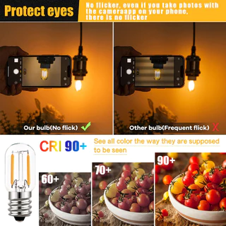 E12 E14 หลอดไฟ Led ขนาดเล็ก T20 1W 2W หรี่แสงได้ 220V สีขาวอบอุ่น สไตล์โบราณ สําหรับตกแต่งบ้าน