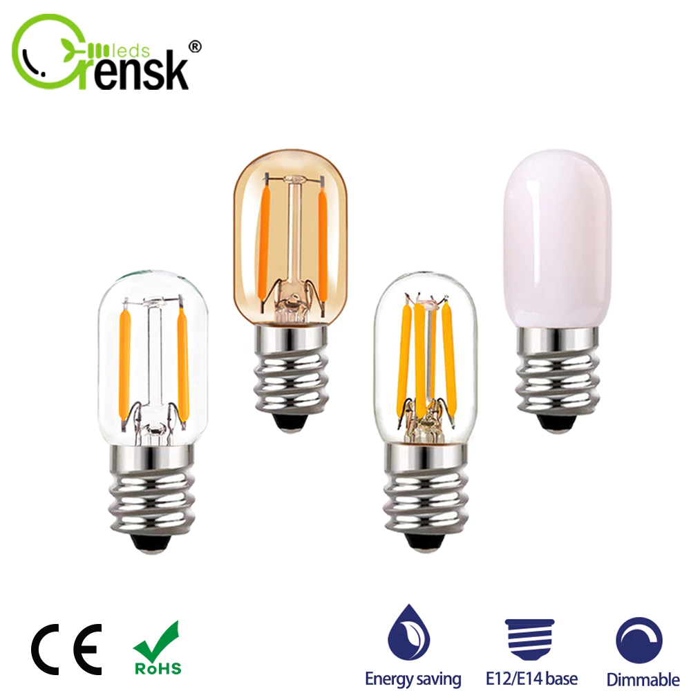 E12 E14 หลอดไฟ Led ขนาดเล็ก T20 1W 2W หรี่แสงได้ 220V สีขาวอบอุ่น สไตล์โบราณ สําหรับตกแต่งบ้าน