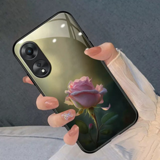 เคสโทรศัพท์มือถือแบบแก้ว ลายดอกกุหลาบ สวยงาม เรียบง่าย สําหรับ OPPOA58x A1Pro A97 a96 A57 A95 A93S a92s a72 A91 a92s a58