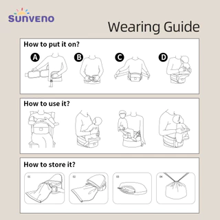 Sunveno กระเป๋าอุ้มเด็กทารก คาดเอว อเนกประสงค์ พับได้ พร้อมกระเป๋าจัดเก็บ ออกแบบตามสรีรศาสตร์ สําหรับบ้าน นอกบ้าน เดินทาง เด็ก 0-36 เดือน