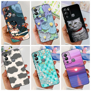 เคสโทรศัพท์มือถือ ซิลิโคนนิ่ม ลายหอออวกาศ ดอกไม้ สีดํา สําหรับ Infinix Hot 12i Infinix Hot12i X665 X665B