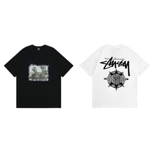 Stussy ใหม่ เสื้อยืดแขนสั้น ผ้าฝ้าย พิมพ์ลายตัวอักษร โมโนแกรม โอเวอร์ไซซ์