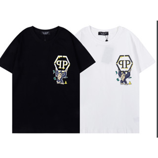 เสื้อยืดแขนสั้นลําลอง ผ้าฝ้าย พิมพ์ลาย Philipp plein แฟชั่นฤดูร้อน สําหรับผู้ชาย และผู้หญิง