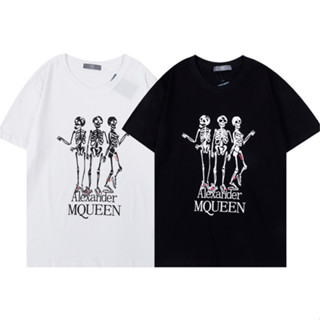 Alexander McQueen เสื้อแขนสั้นลําลอง ผ้าฝ้าย พิมพ์ลาย แฟชั่นฤดูร้อน สําหรับผู้ชาย และผู้หญิง