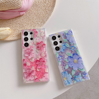 เคสโทรศัพท์มือถือแบบนิ่ม TPU ใส มีทรายไหล แต่งกลิตเตอร์ ลายดอกไม้ สําหรับ Samsung Galaxy S23 Plus S21 Note 20 A23 A33 A12