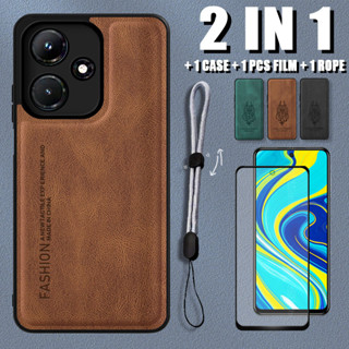 2 IN 1 เคสหนังนิ่ม หรูหรา พร้อมฟิล์มเซรามิค และสายคล้อง ปรับได้ สําหรับ Infinix Hot 30 X6831