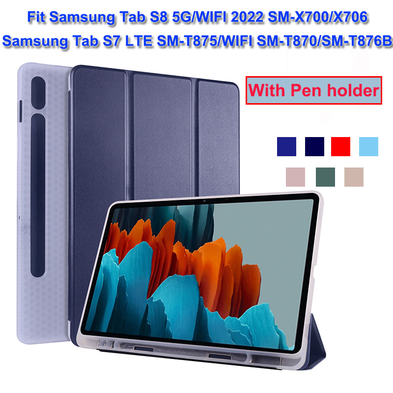 เคสหนังนิ่ม TPU โปร่งแสง พร้อมช่องใส่ปากกา สําหรับ Samsung Galaxy Tab S8 5G 11 นิ้ว SM-X700 SM-X706 Samsung Tab S7 LTE SM-T875 WIFI T870 SM-T876B