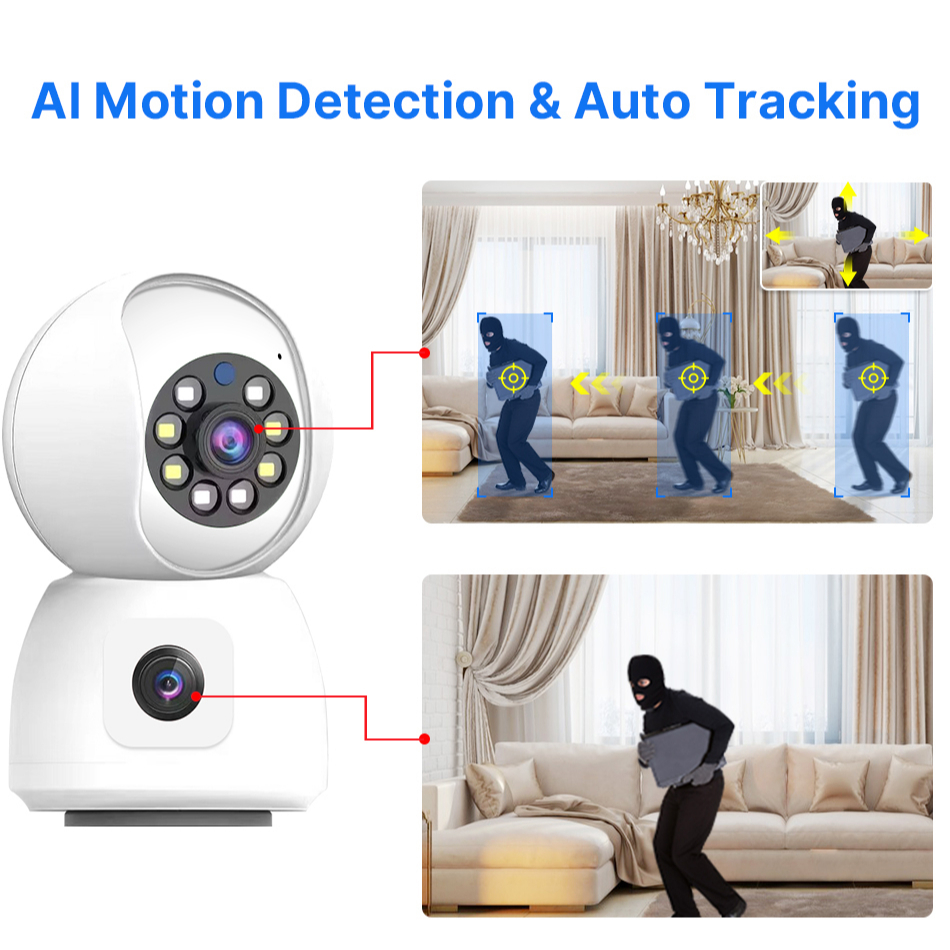 Tuya กล้องวงจรปิด CCTV 4MP เลนส์คู่ WiFi IP มองเห็นที่มืด ตรวจจับมนุษย์ Ai ตรวจจับการเคลื่อนไหวในร่ม บ้าน