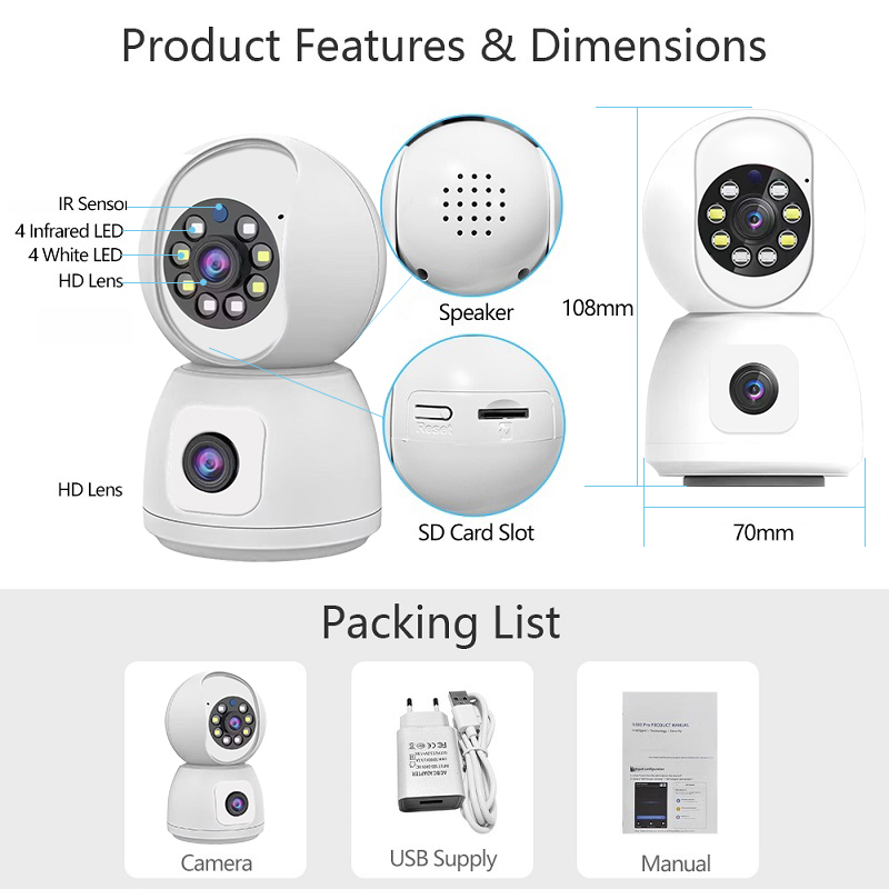 Tuya กล้องวงจรปิด CCTV 4MP เลนส์คู่ WiFi IP มองเห็นที่มืด ตรวจจับมนุษย์ Ai ตรวจจับการเคลื่อนไหวในร่ม บ้าน