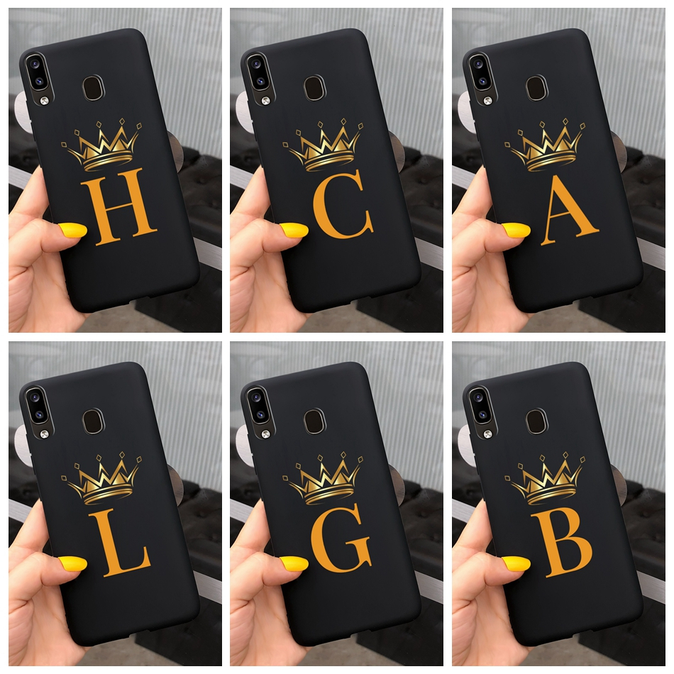 เคสโทรศัพท์มือถือ ซิลิโคนนุ่ม TPU ลายมงกุฎ ตัวอักษร สีดํา สําหรับ Samsung Galaxy A20 (SM-A205F) A20s (SM-A207F)