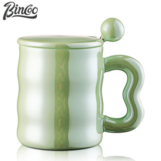 Bincoo แก้วกาแฟเซรามิค พร้อมฝาปิด และช้อน 340 มล. สําหรับครัวเรือน สํานักงาน