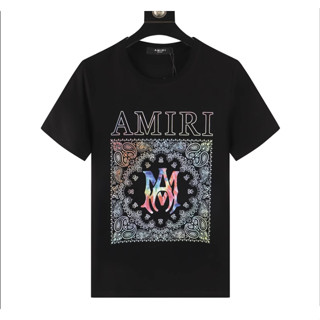 Amiri ใหม่ เสื้อยืดคอกลม แขนสั้น ผ้าฝ้าย พิมพ์ลายโลโก้ ไฮสตรีท แฟชั่นฤดูร้อน สําหรับผู้ชาย และผู้หญิง