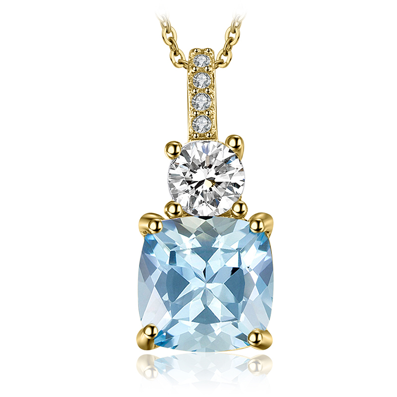JewelryPalace 1.9ct Natural Sky Blue Topaz 925 สร้อยคอจี้เงินสเตอร์ลิงสําหรับผู้หญิงไม่มีโซ่สีเหลือง