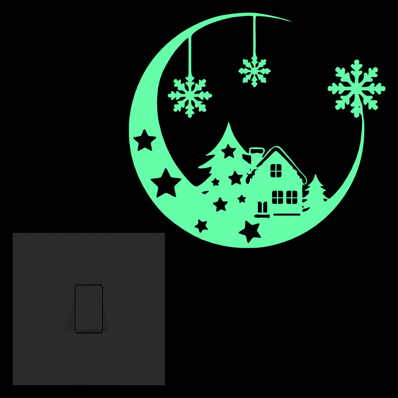 สติกเกอร์เรืองแสง ลายการ์ตูนดวงจันทร์ ดาว บ้าน ต้นไม้ เกล็ดหิมะ ตกแต่งห้องนอนเด็ก บ้าน แล็ปท็อป ตู้เย็น ตู้เสื้อผ้า โต๊ะ ประตู หน้าต่างรถ DIY สติกเกอร์ไวนิล