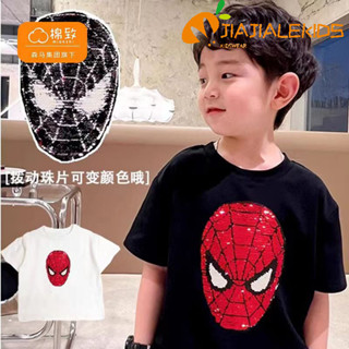 เสื้อยืดแขนสั้น ผ้าฝ้าย 100% พิมพ์ลาย Spider-Man แฟชั่นฤดูร้อน สําหรับเด็กผู้ชาย อายุ 3-14 ปี