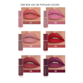 ลิปสติก เนื้อแมตต์ กํามะหยี่ กันน้ํา ติดทนนาน 6 สี สีนู้ด เซ็กซี่ สีแดง สีชมพู