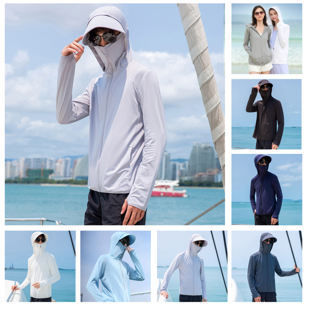 M-5xl UV Sun Protection เสื้อแขนยาวป้องกันรังสีอัลตราไวโอเลต Hooded กีฬา Unisex แจ็คเก็ต Breathable ฤดูร้อนเสื้อผ้าสําหรับผู้ชายและผู้หญิง