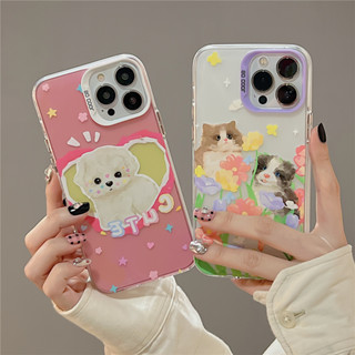 [เคสโทรศัพท์มือถือ แบบบางพิเศษ กันกระแทก ลายภาพวาดสีน้ํามัน รูปสุนัข แมว] สําหรับ iPhone14pro 13 12 pro max 11