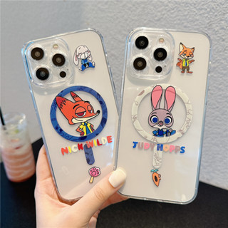 เคสโทรศัพท์มือถือคู่รัก แบบแม่เหล็ก ลายสัตว์บ้าคลั่ง Judy Nick สําหรับ iPhone14pro 13 12 pro max 11