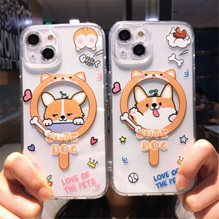[Cute Corgi Dog เคสโทรศัพท์มือถือ แบบใส กันกระแทก มีแม่เหล็ก สําหรับ iPhone14pro 13 12 pro max 11