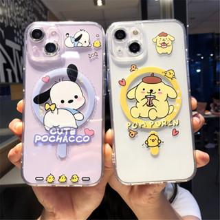 [Cute Pacha Dog Pudding Dog เคสโทรศัพท์มือถือ แบบใส กันกระแทก มีแม่เหล็ก สําหรับ iPhone14pro 13 12 pro max 11