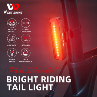 West BIKING ไฟท้ายจักรยาน LED กันน้ํา ชาร์จ USB เพื่อความปลอดภัย