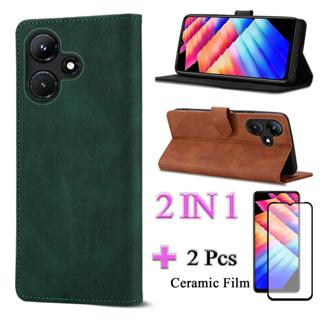 2 IN 1 Infinix Hot 30 4G เคสโทรศัพท์หนัง ฝาพับ พร้อมฟิล์มนิรภัย แบบโค้ง