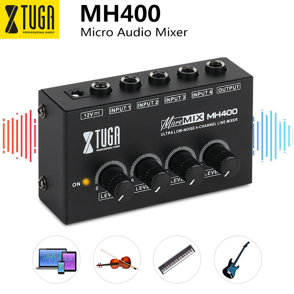Xtuga MH400 เครื่องผสมเสียงไมโคร เสียงรบกวนต่ํา 4 ช่อง สําหรับคีย์บอร์ด กีตาร์ เบส