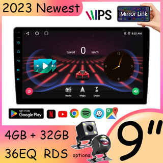 【4GB+32GB】9 นิ้ว จอแอนดรอยด์ติดรถยนต์ GPS WIFI FM บลูทู ธ 4core 2din วิทยุติดรถยนต์ + กล้องติดรถยนต์