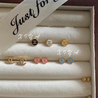 XIYA ต่างหู เหล็กไทเทเนียม จี้รูปตัวอักษร C สีดํา สไตล์ฝรั่งเศส