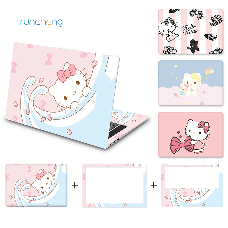 [3 ชิ้น] Universal DIY สีชมพู Hello Kitty การออกแบบสดแล็ปท็อปคอมพิวเตอร์ผิวกันน้ํากันฝุ่น Oilproof วัสดุ PVC สติกเกอร์แล็ปท็อป 12/13/14/15/17