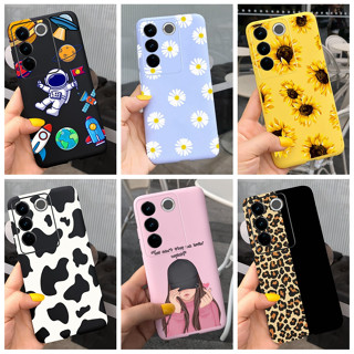 เคสโทรศัพท์มือถือ ผิวด้าน ลายการ์ตูนวัว ดอกเดซี่น่ารัก สําหรับ Vivo V27 5G V27 V 27 2023 V27 Pro V2231 V2246 6.78 นิ้ว