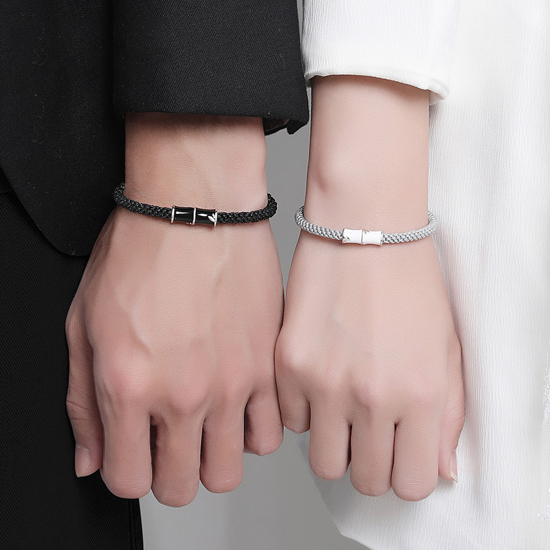 2ชิ้นไม้ไผ่สร้อยข้อมือคู่สําหรับคนรักที่ทําด้วยมือเชือกมิตรภาพสายรัดข้อมือของขวัญเครื่องประดับ