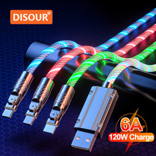 Disour RGB สายชาร์จเรืองแสง 120W 6A สายชาร์จข้อมูล ชาร์จเร็ว 180° สายชาร์จ แบบหมุนได้อย่างรวดเร็ว