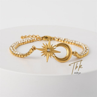 Tbk สร้อยข้อมือทอง 18k พร้อมจี้เพชร ไทเทเนียมเหล็ก เครื่องประดับแฟชั่นเกาหลี ของขวัญวันเกิด พร้อมกล่อง สําหรับผู้หญิง 1204b