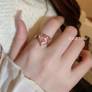 Drejew แหวนแฟชั่น รูปหัวใจ ประดับเพชร ปรับได้ เครื่องประดับ