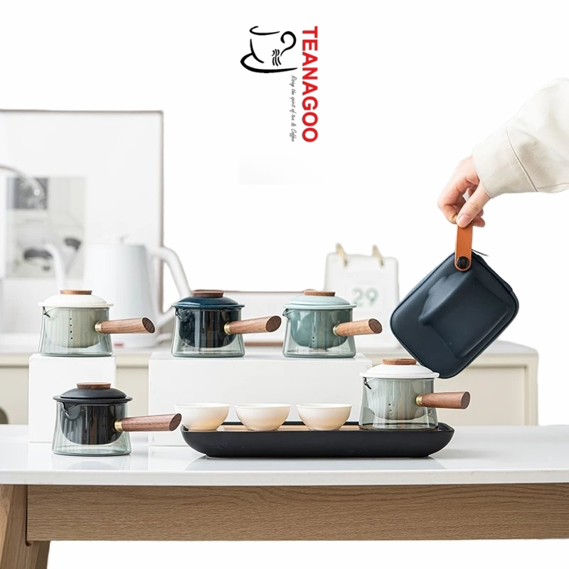 Teanagoo เซรามิคด้านข้าง Handle หม้อ Crack ถ้วยแบบพกพาชุดชา Outdoor Travel Kung Fu ชุดชากรอง Teacup แก้ว