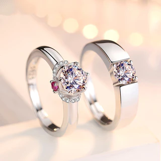 【Y&X】แหวนเงินแท้ 925 ประดับเพทาย ปรับได้ ของขวัญวันวาเลนไทน์ สําหรับผู้ชาย และผู้หญิง 2 ชิ้น