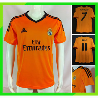 เสื้อกีฬาแขนสั้น ลายทีมชาติฟุตบอล Real Madrid Erguest Orange Thai Edition 13/14 ชุดเหย้า สไตล์เรโทร คุณภาพสูง สําหรับผู้ชาย