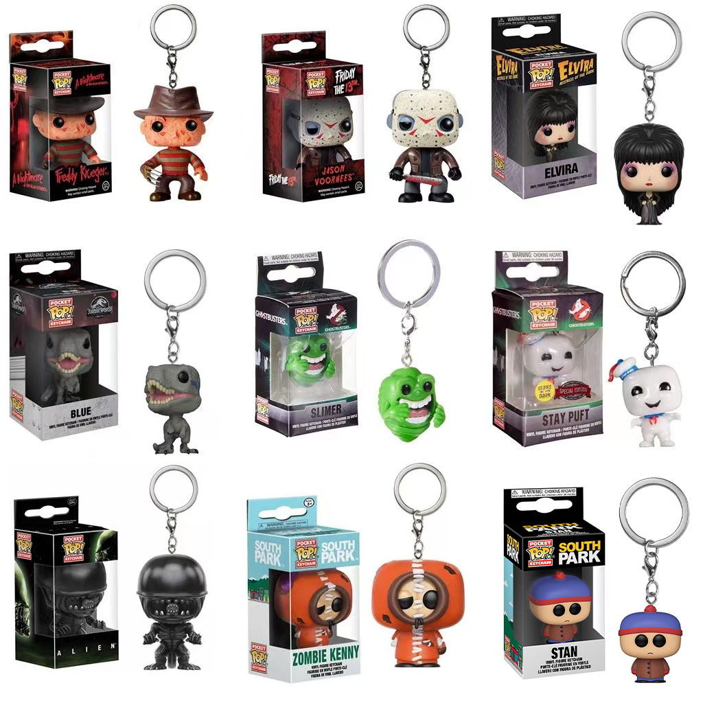 Funko Pop Jason พวงกุญแจรูปภาพยนตร์ 13th Friday Movies: Freddy Alien Elvira Stay Puft Slimer Zombie Kenny Blue Action
