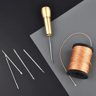 ชุดเย็บผ้าหนัง DIY เย็บหนัง Awl เข็มทองแดงชุดหนังผ้าใบเต็นท์รองเท้าซ่อมเครื่องมือ w/ด้ายไนลอน