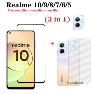 3-in-1 กระจกนิรภัยกันรอยหน้าจอ แบบเต็มจอ สําหรับ OPPO Realme 10 10 9 8 7 6 5 Realme 9i 8i 7i 6i 5i Realme 10 9 8 7 6 5 Pro Realme 10Pro+