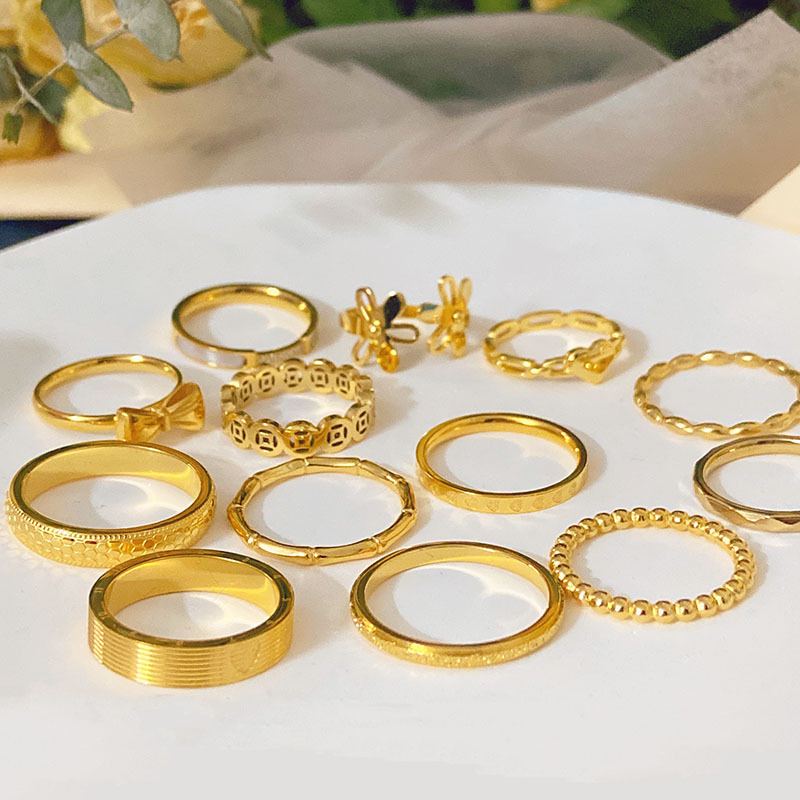 LiLi 18K Gold Non Fade แหวนไทเทเนียมสําหรับผู้หญิง Cincin Perempuan สแตนเลสเครื่องประดับกันน้ํา Penmat